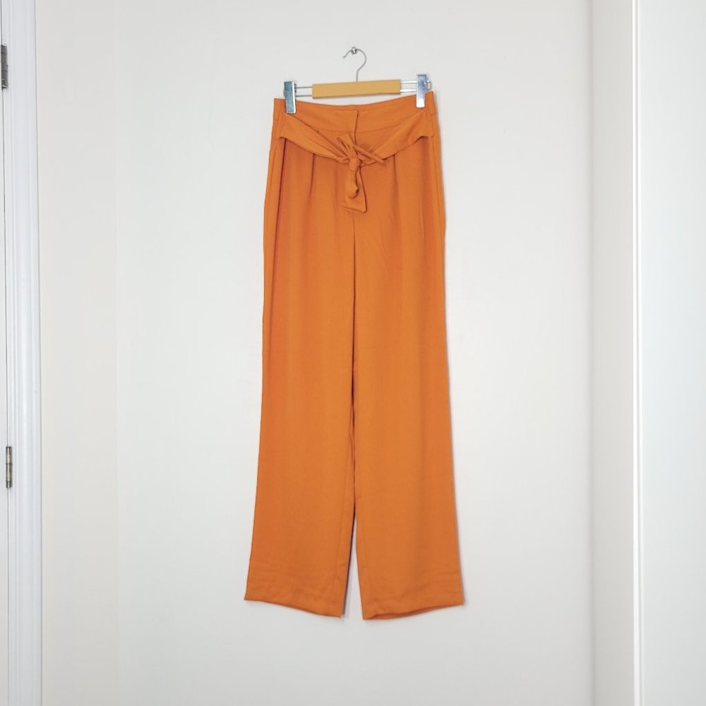 JACQUELINE De YONG Women's  Orange Tie Front Trouser Wide Legged Pants Size 36